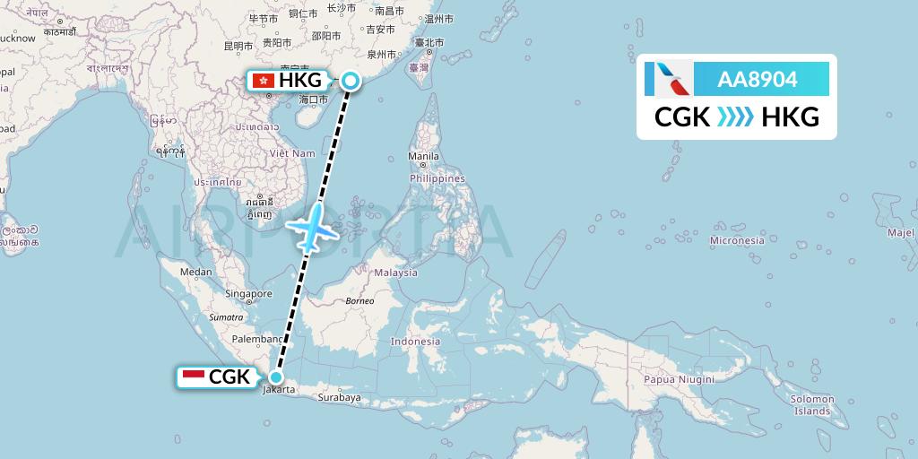 AA8904 American Airlines Flight Map: Jakarta to Hong Kong