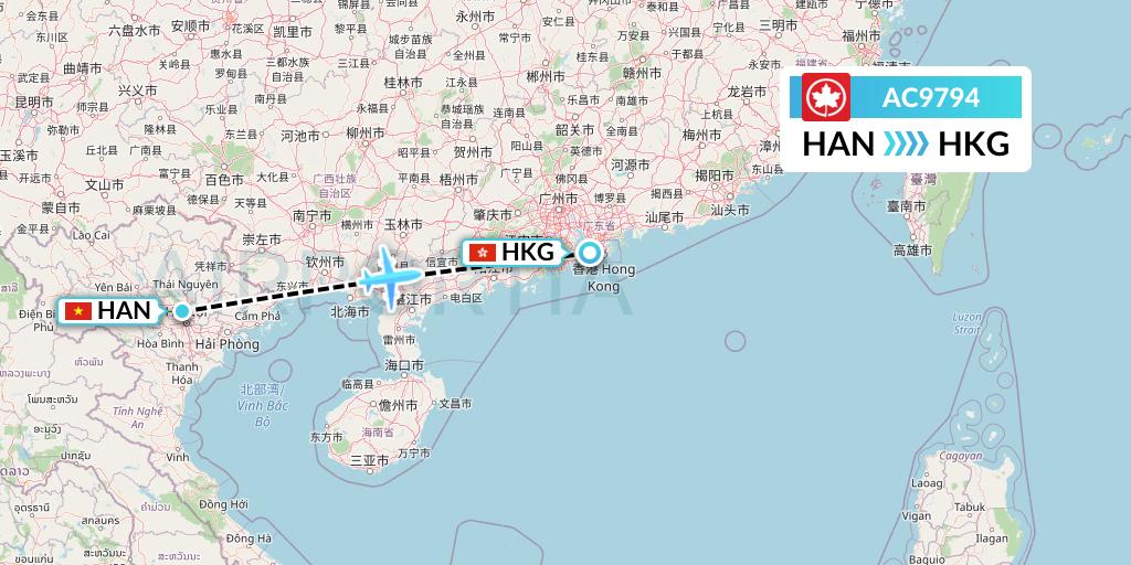 AC9794 Air Canada Flight Map: Hanoi to Hong Kong