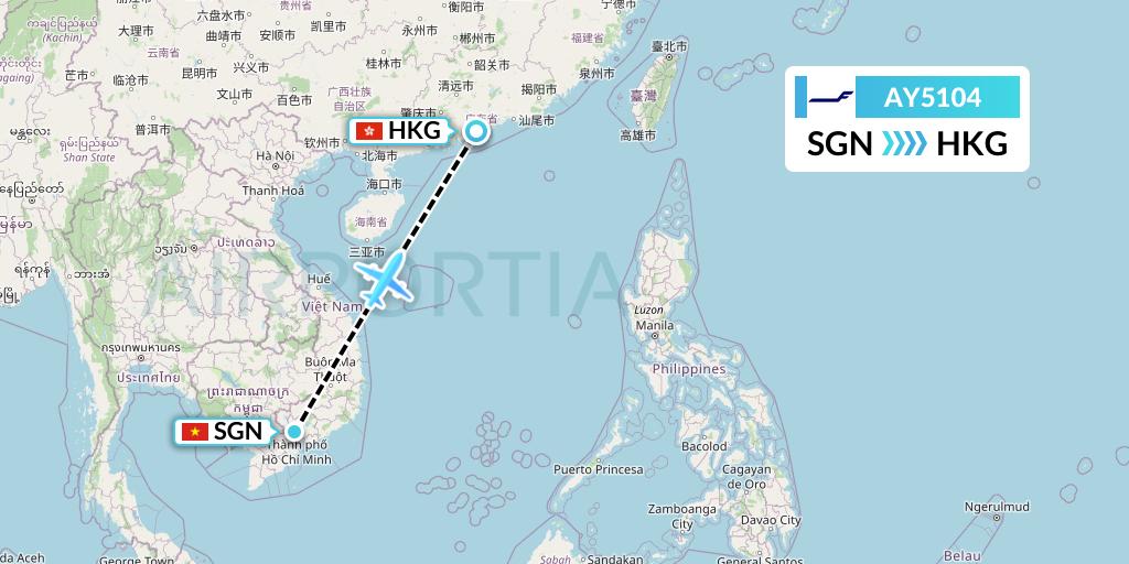 AY5104 Finnair Flight Map: Ho Chi Minh City to Hong Kong