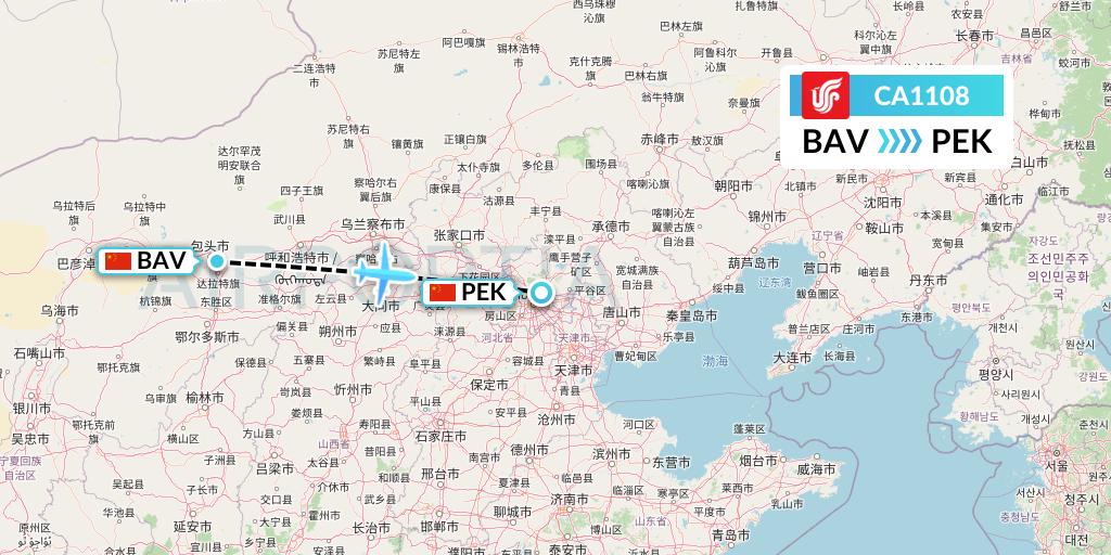 CA1108 Air China Flight Map: Baotou to Beijing