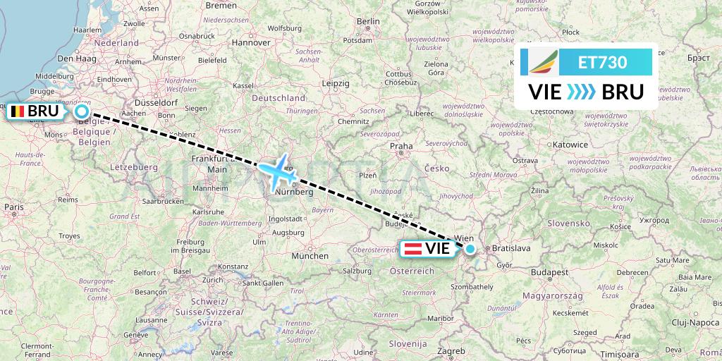ET730 Ethiopian Airlines Flight Map: Vienna to Brussels