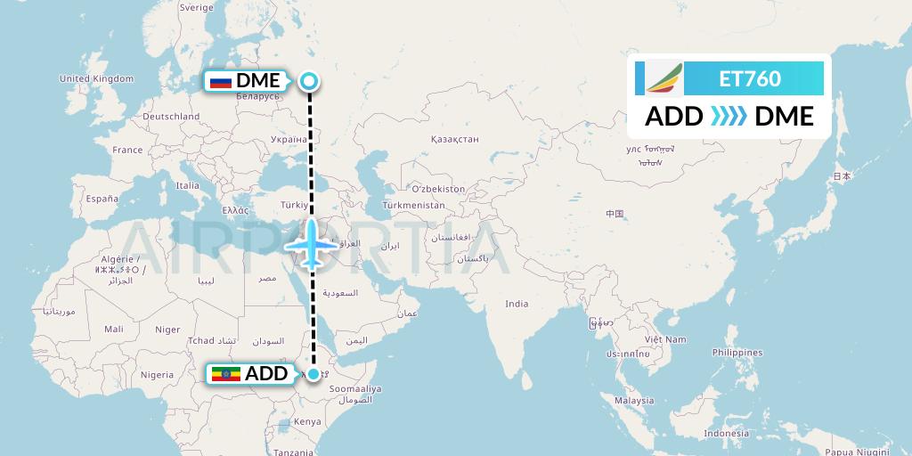 ET760 Ethiopian Airlines Flight Map: Addis Ababa to Moscow