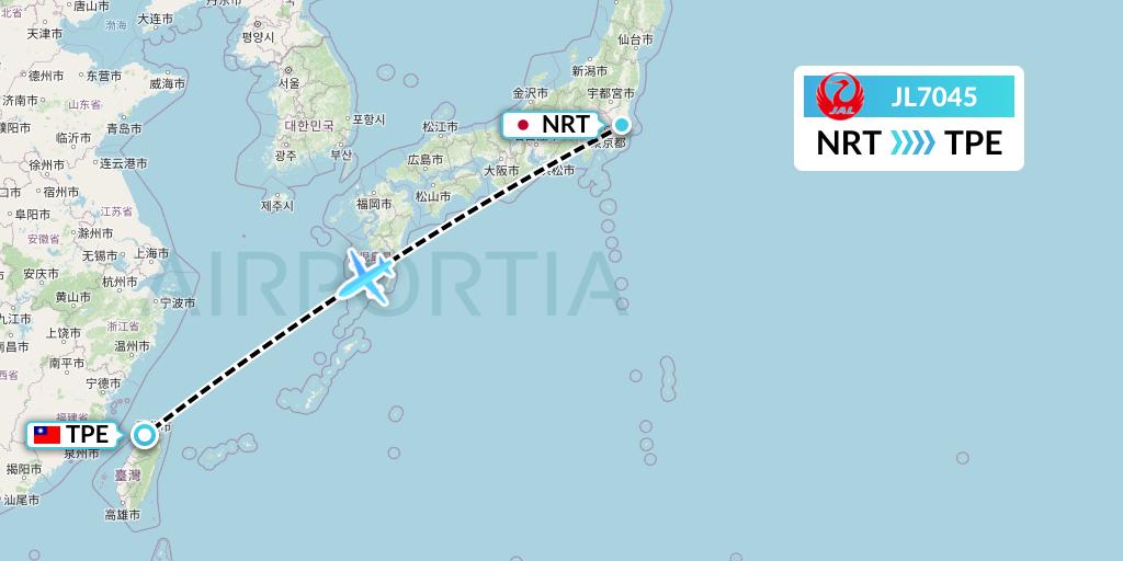 JL7045 Japan Airlines Flight Map: Tokyo to Taipei