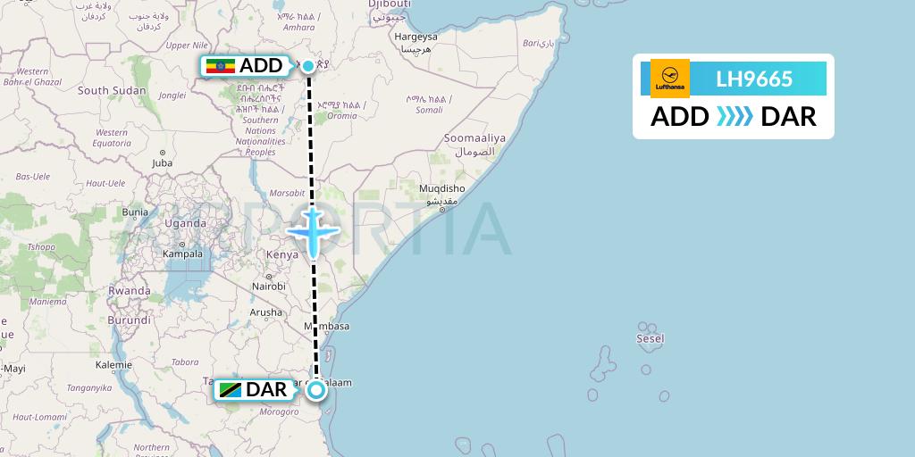 LH9665 Lufthansa Flight Map: Addis Ababa to Dar-es-Salaam