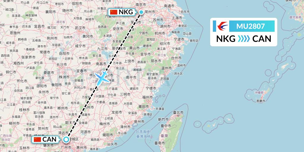MU2807 China Eastern Airlines Flight Map: Nanjing to Guangzhou