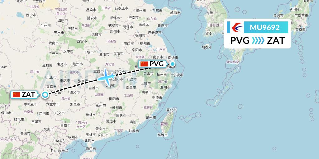 MU9692 China Eastern Airlines Flight Map: Shanghai to Zhaotong