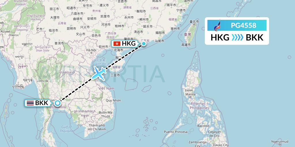 PG4558 Bangkok Airways Flight Map: Hong Kong to Bangkok