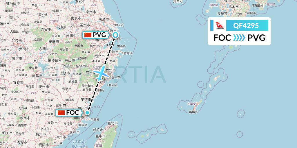 QF4295 Qantas Flight Map: Fuzhou to Shanghai