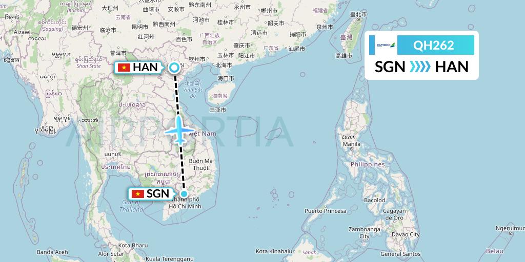 QH262 Bamboo Airways Flight Map: Ho Chi Minh City to Hanoi