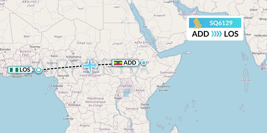 SQ6129 Singapore Airlines Flight Map: Addis Ababa to Lagos