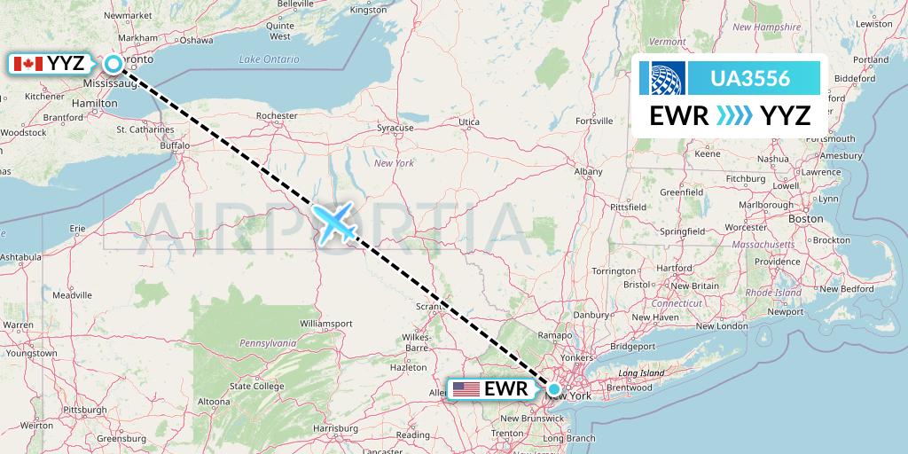UA3556 United Airlines Flight Map: New York to Toronto