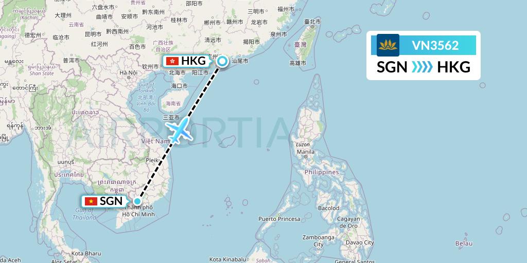 VN3562 Vietnam Airlines Flight Map: Ho Chi Minh City to Hong Kong