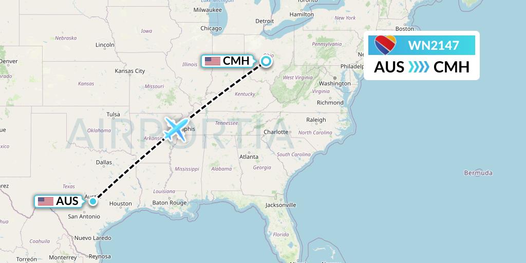 WN2147 Southwest Airlines Flight Map: Austin to Columbus