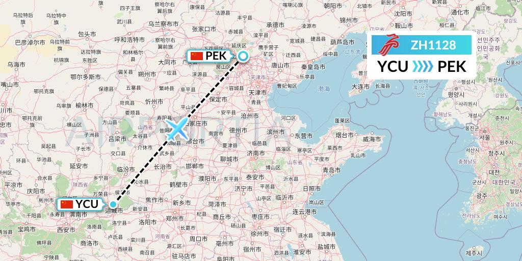 ZH1128 Shenzhen Airlines Flight Map: Yuncheng to Beijing